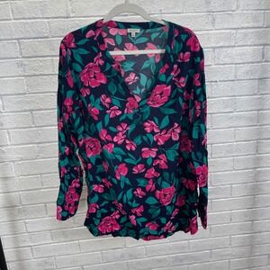 Talbots Floral Print V Neck Long Sleeve Pullover Top Womens 2X Cottagecore Boho